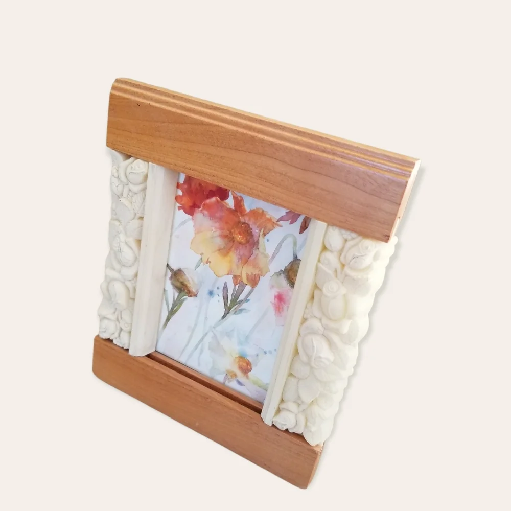 Natural Wood and Acrylic Roses 4 1/2 x 3